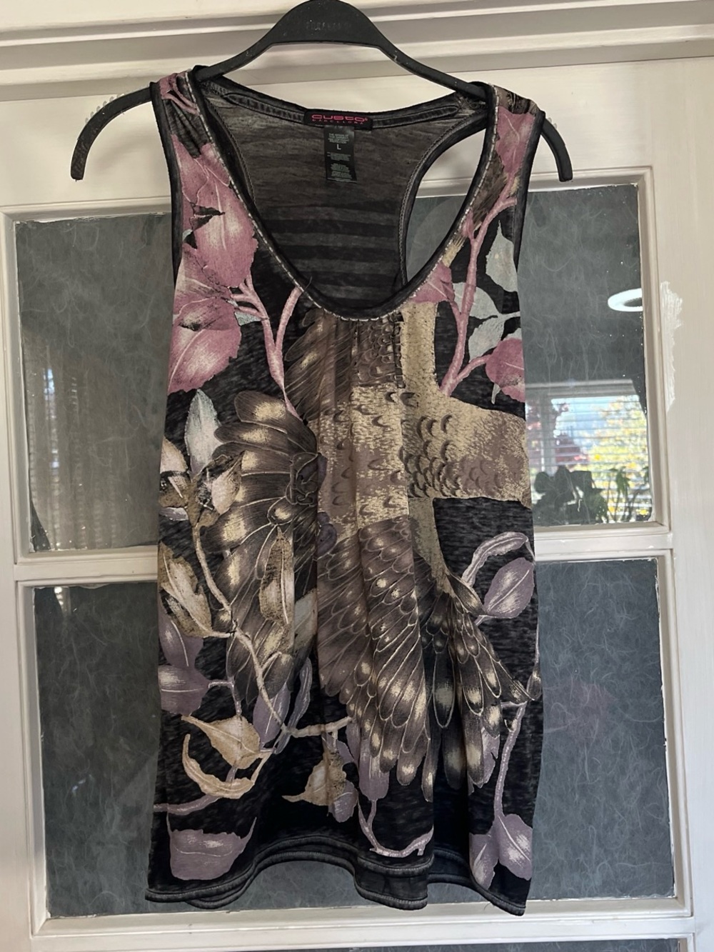 Custo Barcelona Black Tank with Mauve Floral & Parrot 🦜 Print
